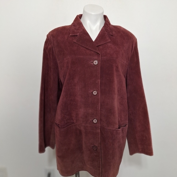 ISZ Leathers Vintage Y2K Burgundy Suede Front Pockets Longline Jacket Size L - Picture 1 of 11